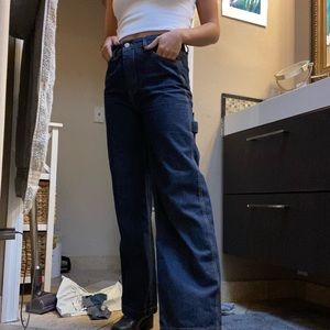 Dark wash wide leg jeans!